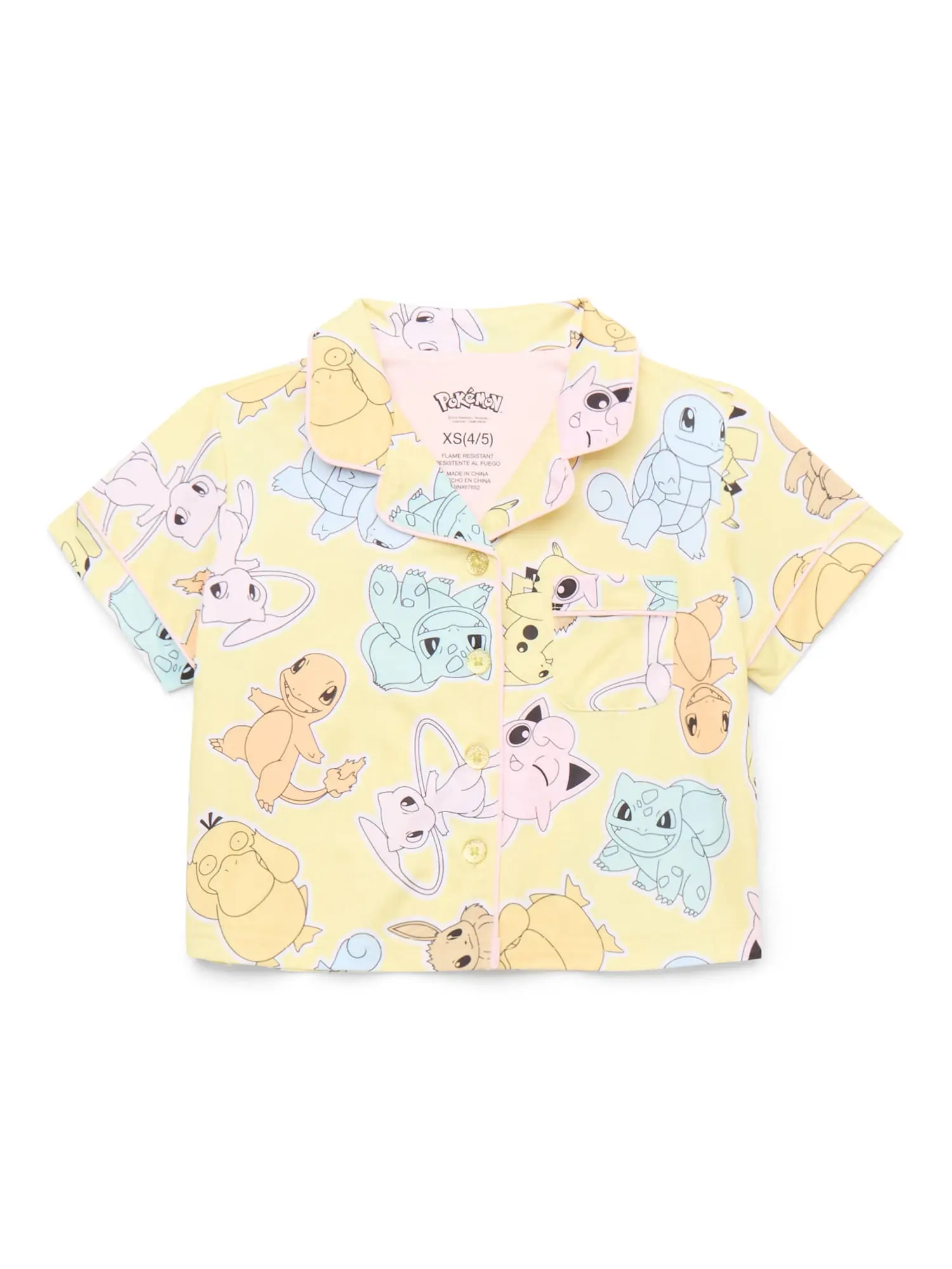 Pokemon Girls' Button Front Top and Shorts Pajama Set, 2-Piece, Sizes 4-12 image 2