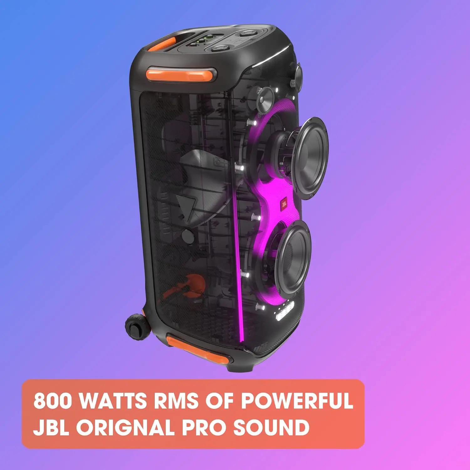 JBL PartyBox 710 -Party Speaker with Powerful Sound, Built-in Lights and Extra Deep Bass, IPX4 Splash Proof, App/Bluetooth Connectivity, Made for Everywhere a Handle Wheels (Black) image 3
