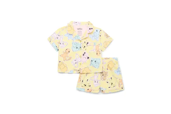 Pokemon Girls' Button Front Top and Shorts Pajama Set, 2-Piece, Sizes 4-12 image