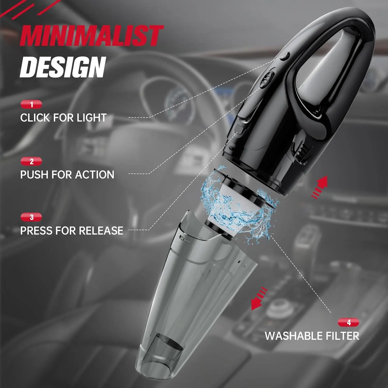 Handheld Vacuum Cordless Rechargeable, Car Vacuum Cleaner with LED, USB Charge, 1.65LBs Hand Vacuum Cordless, for Car/Home/Pet image 3