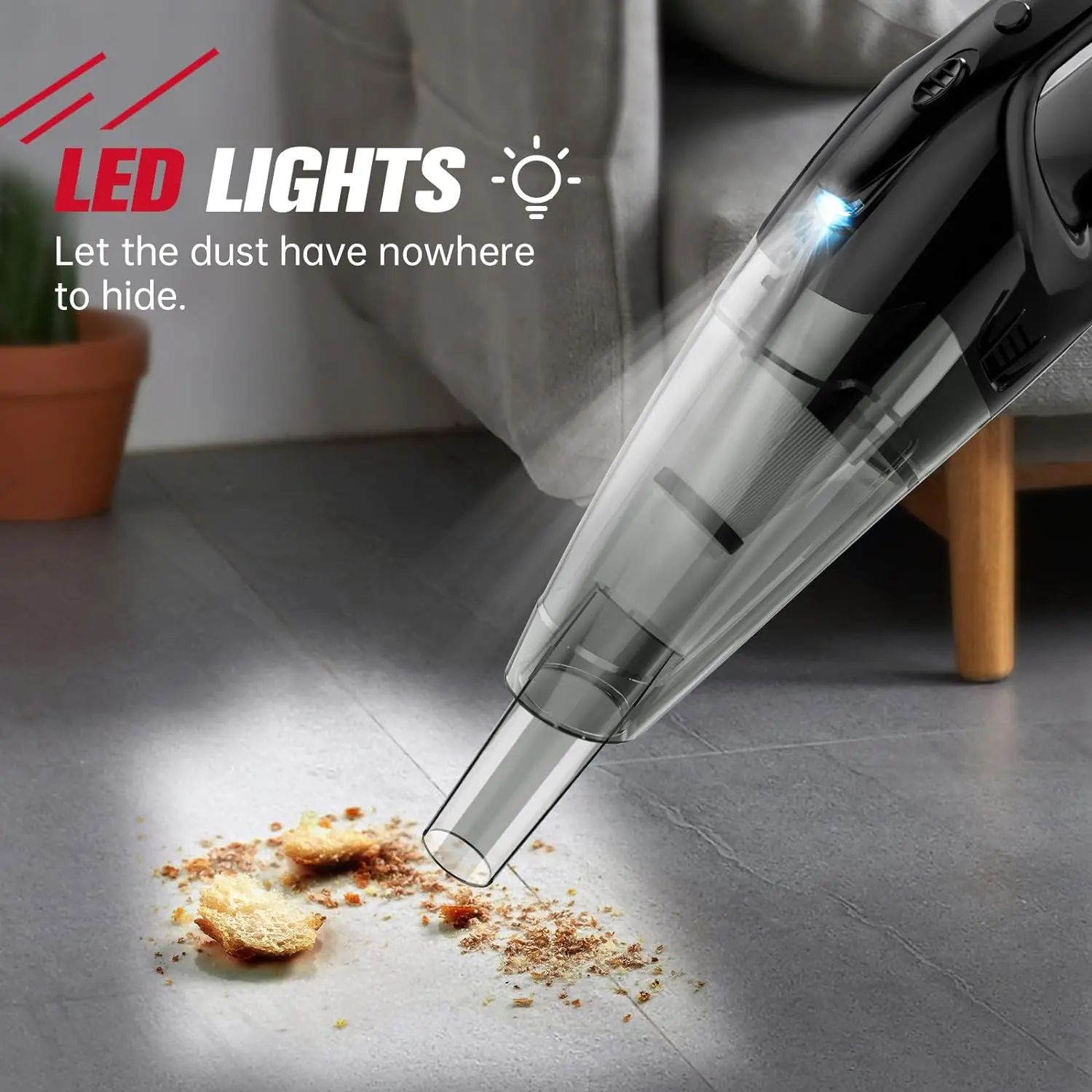 Handheld Vacuum Cordless Rechargeable, Car Vacuum Cleaner with LED, USB Charge, 1.65LBs Hand Vacuum Cordless, for Car/Home/Pet image 5