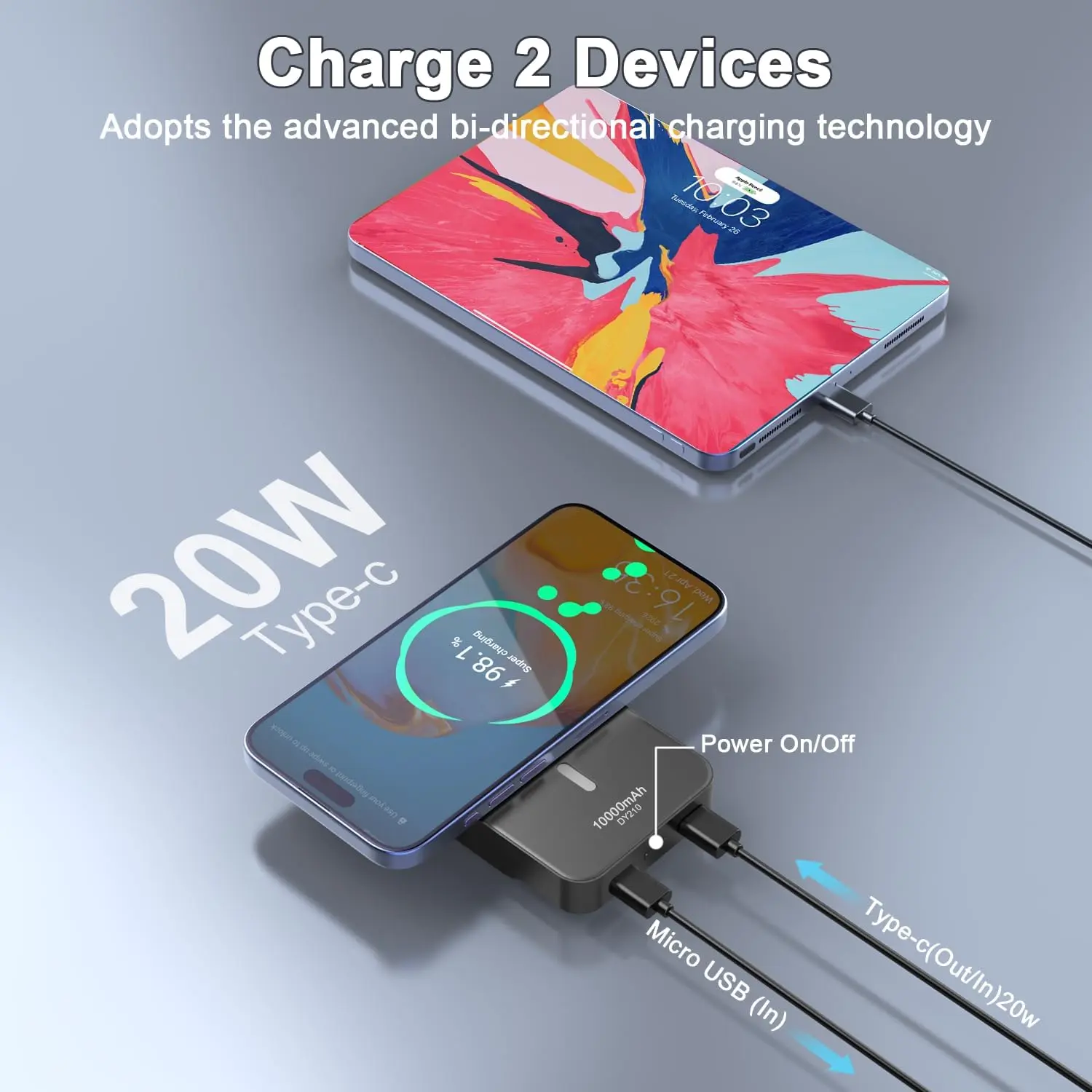 Magnetic Portable Charger,Power Bank 10000mAh with PD 20w Fast Charging, USB C in&Out Battery Pack, Compatible with Mag-Safe for iPhone 12/13/14/15/16 Pro/Pro Max Series, Samsung, Android, and More image 2