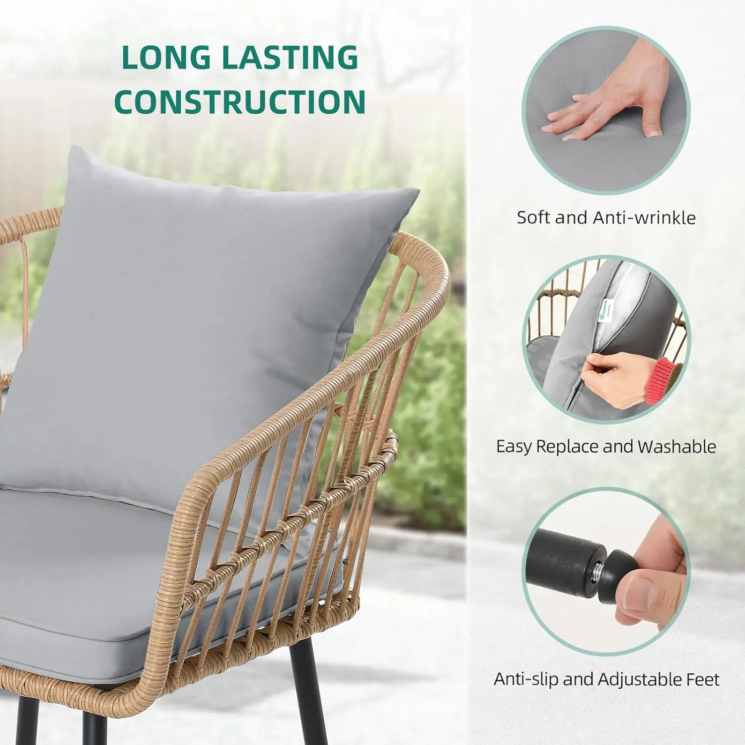 YITAHOME 4 Pieces Patio Furniture Set, Outdoor Wicker Patio Conversation Set, All-Weather Rattan Bistro Set with Loveseat Chairs Table Soft Cushions for Garden, Porch, Backyard - Grey image 3