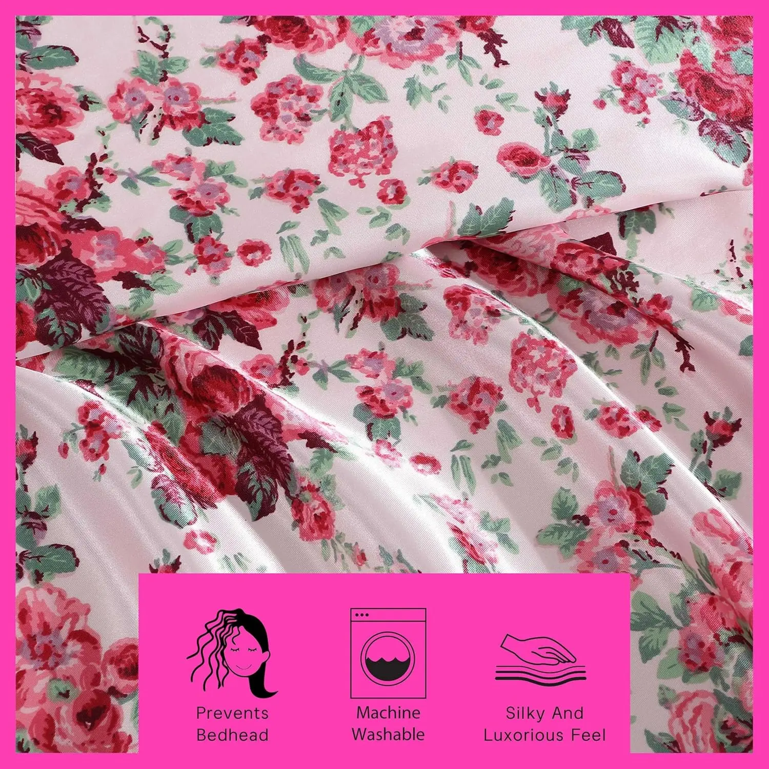 Betsey Johnson - Queen Bed Sheets, Satin Bedding Set with Matching Shams, Smooth & Silky, Chic Room Essentials (Vintage Floral Pink, Queen) image 6