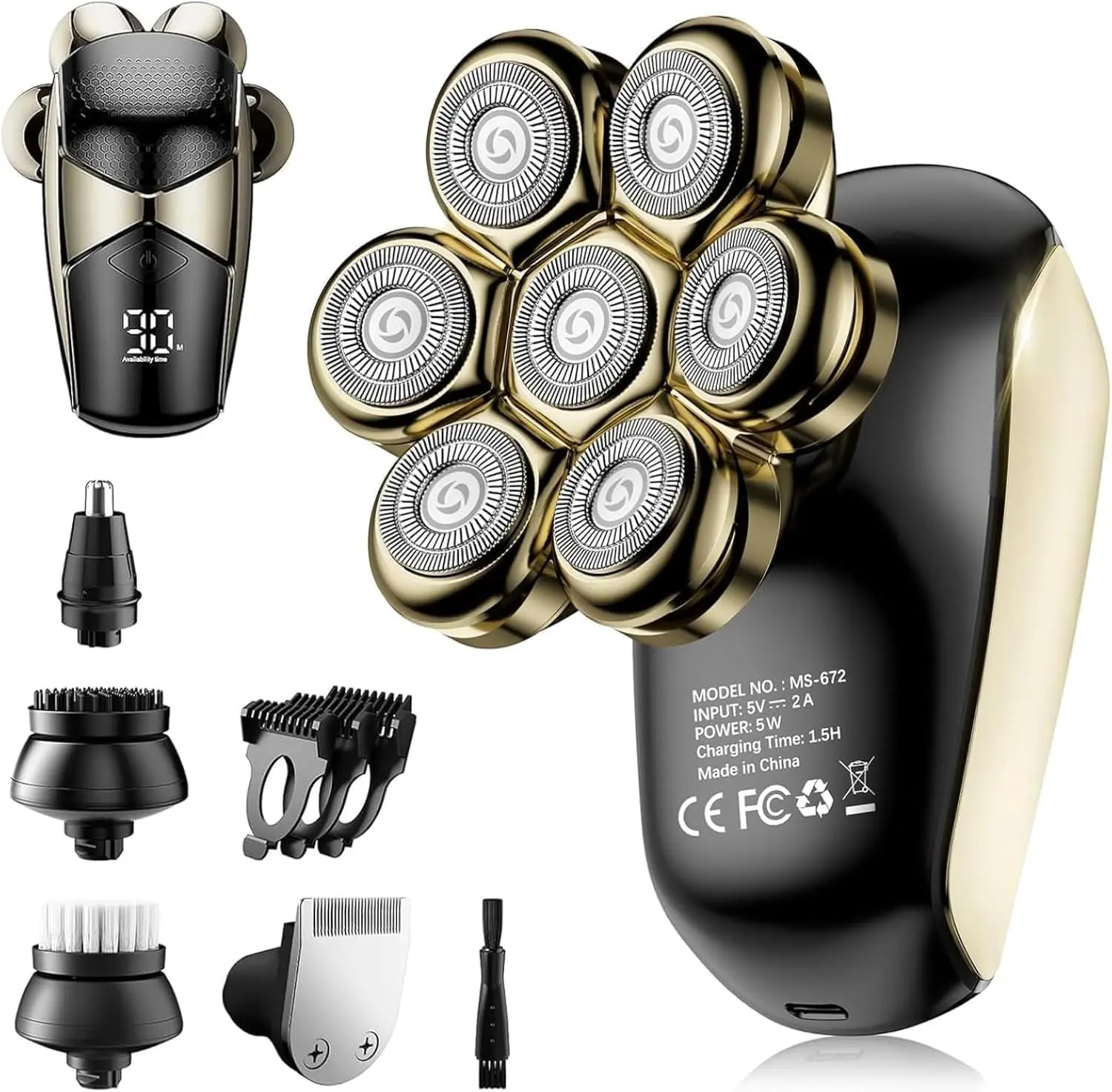 Head Shavers for Bald Men: 5-in-1 Electric Razor - IPX7 Waterproof Shaving Grooming Kit for Balder - Turbo Speed & Precision Blades image 1