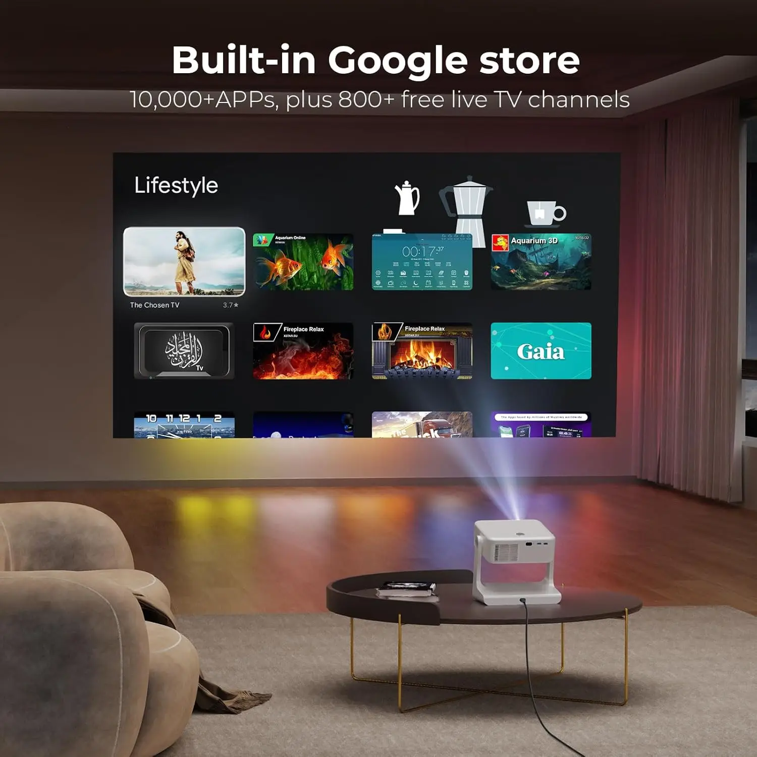 [1200 ANSI/Google Store/Voice Control] 4K Outdoor Smart Projector with WiFi6 and Bluetooth, 10,000+ Apps, Portable Proyector, Sovboi 1080P Audio Phone Movie Home [180° Stand & 300 ''Display] image 2