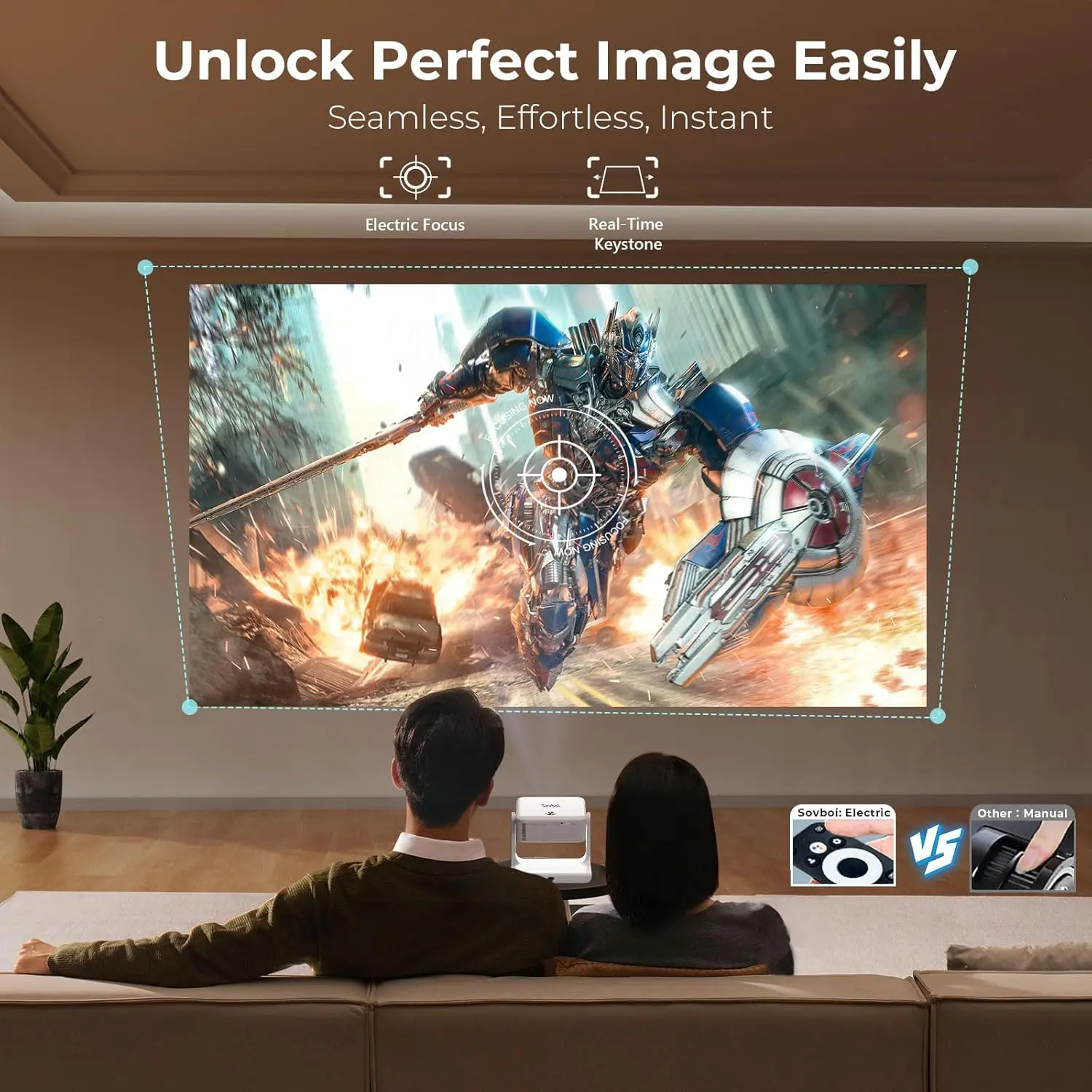 [1200 ANSI/Google Store/Voice Control] 4K Outdoor Smart Projector with WiFi6 and Bluetooth, 10,000+ Apps, Portable Proyector, Sovboi 1080P Audio Phone Movie Home [180° Stand & 300 ''Display] image 5