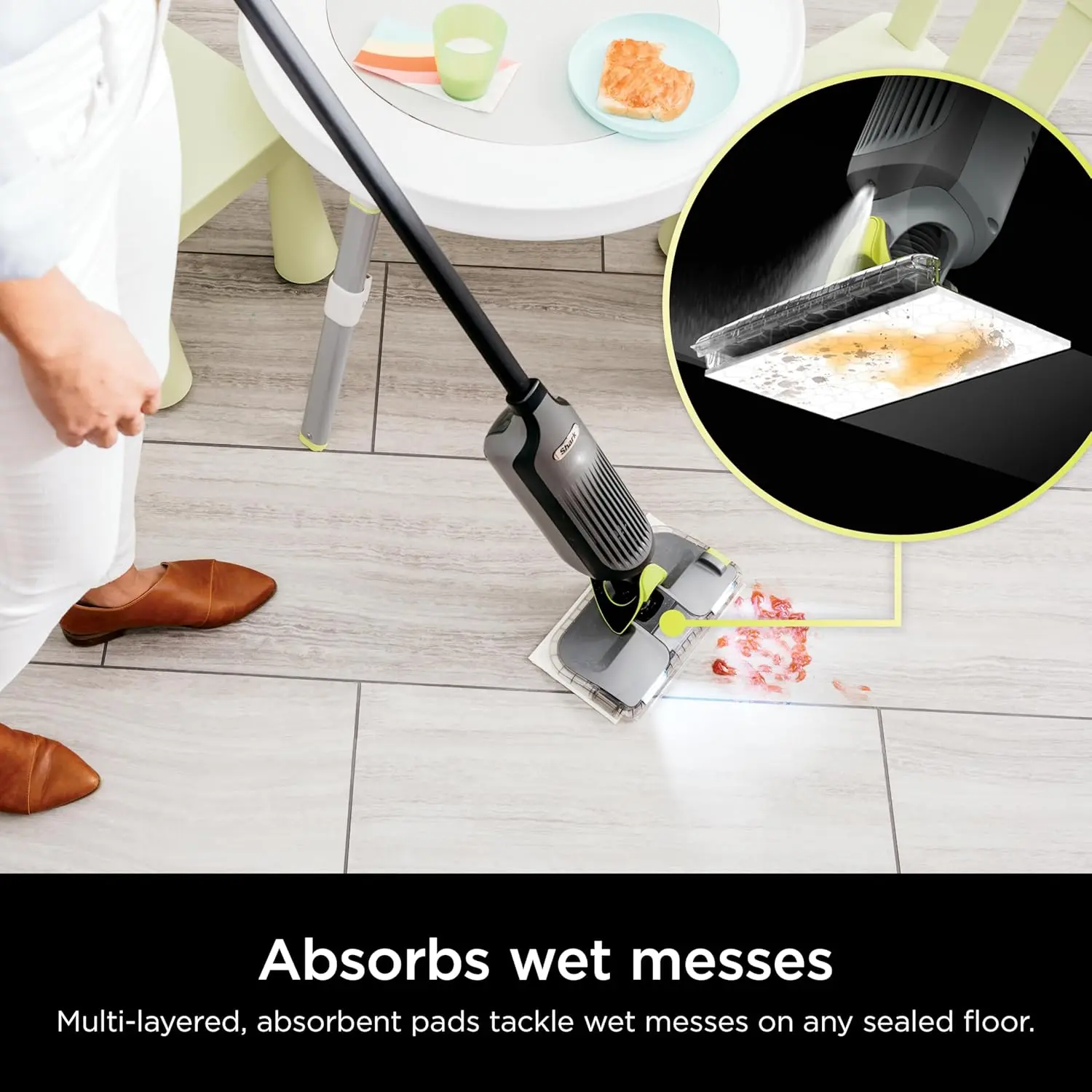Shark VACMOP Pro Cordless Hard Floor Cleaner, Vacuum and Spray Mop, Powerful Suction, Lightweight, LED Headlights, Includes 4 Disposable Pads, 12oz Multi-surface Cleaning Solution, Gray, VM252 image 5