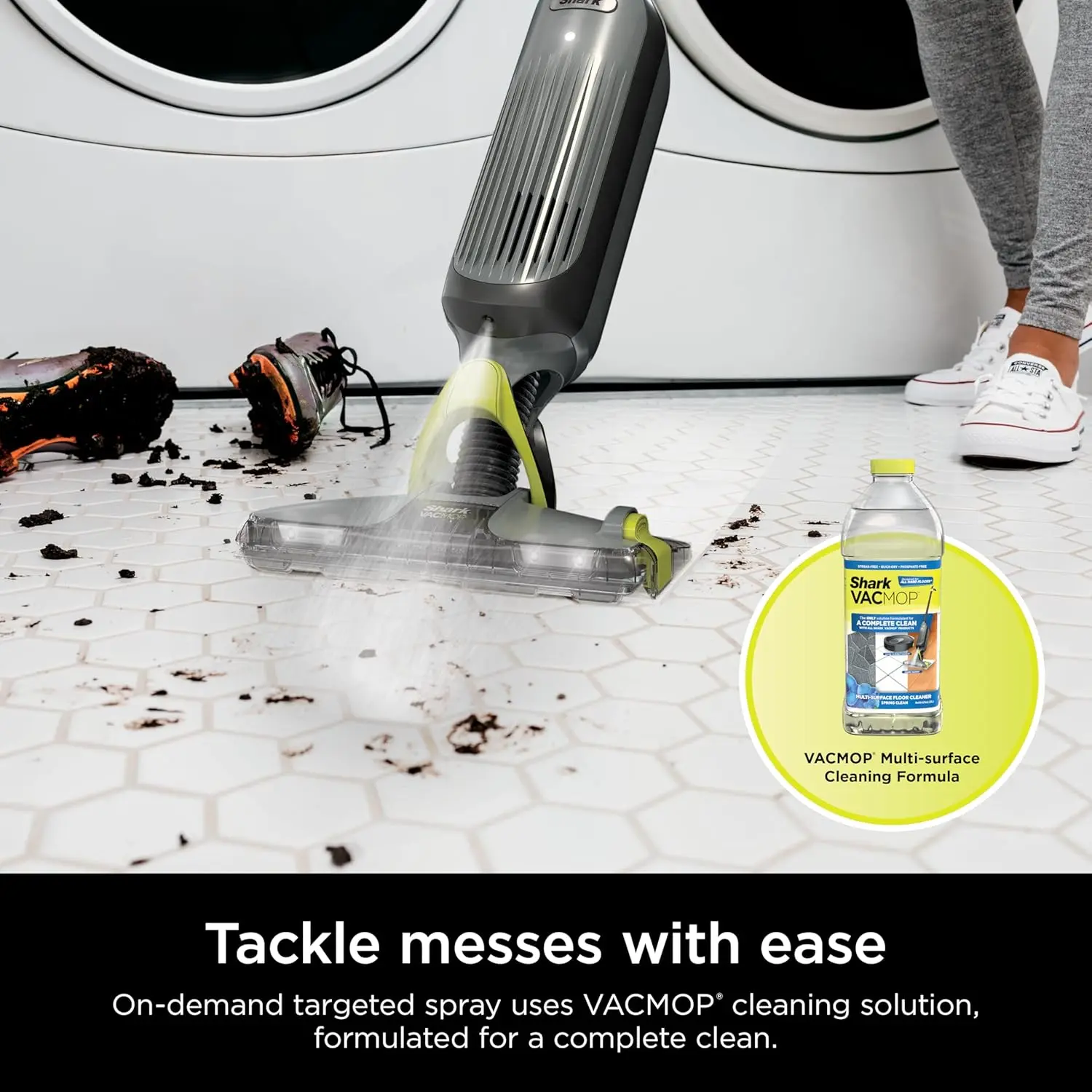Shark VACMOP Pro Cordless Hard Floor Cleaner, Vacuum and Spray Mop, Powerful Suction, Lightweight, LED Headlights, Includes 4 Disposable Pads, 12oz Multi-surface Cleaning Solution, Gray, VM252 image 8