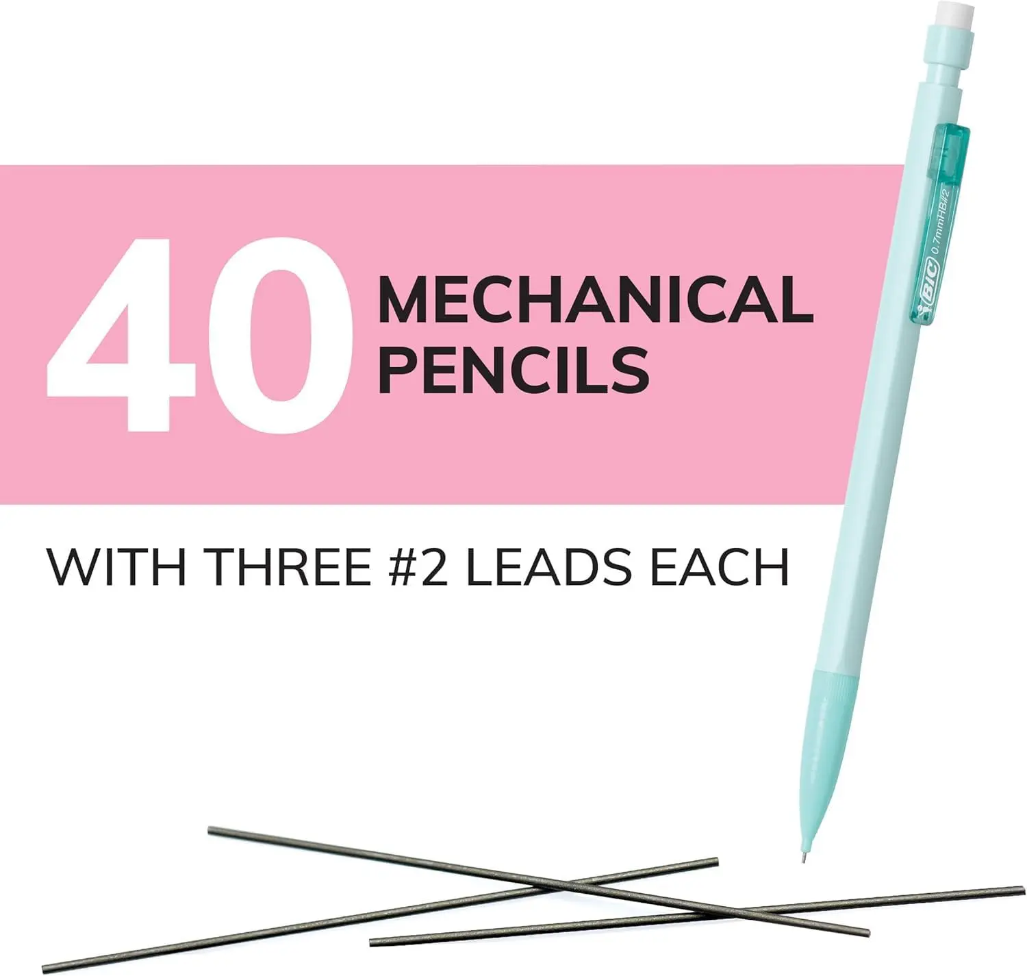 BIC Xtra-Smooth Pastel Mechanical Pencils with Erasers, Medium Point (0.7mm), 40-Count Pack, Bulk Mechanical Pencils for School or Office Supplies image 8