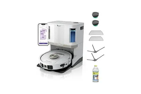Shark Robot Vacuum & Mop Combo, PowerDetect NeverTouch Pro,Self-Emptying,Self-Refill with Self-Clean Pad Wash & Dry, 60-Day Debris Capacity,30-Day Refill Tank, 5PowerDetect Technologies,White,AV2800ZE image