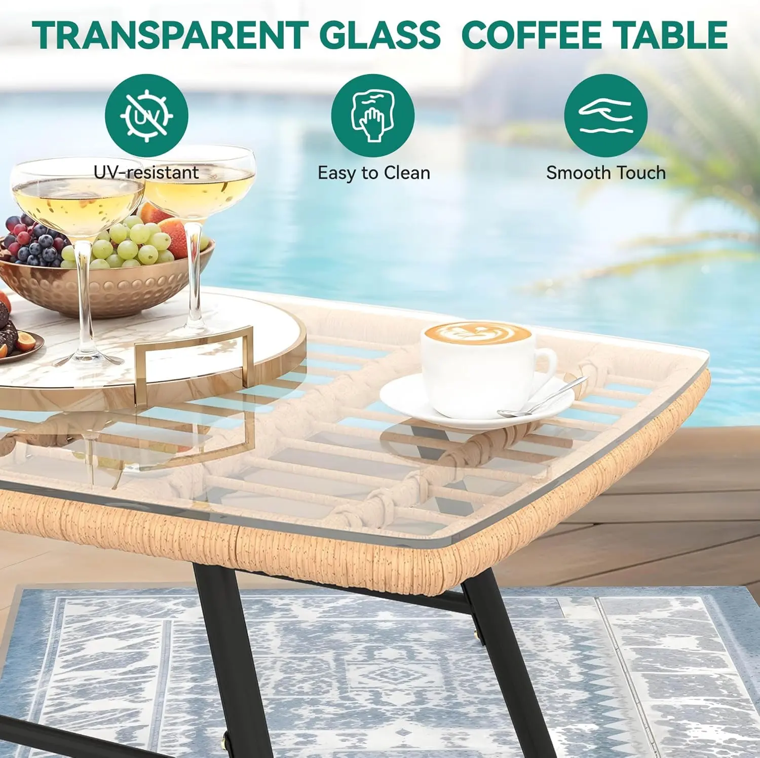YITAHOME 4-Piece Patio Furniture Wicker Outdoor Bistro Set, All-Weather Rattan Conversation Loveseat Chairs for Backyard, Balcony and Deck with Soft Cushions and Metal Table, Light Brown+Black image 7