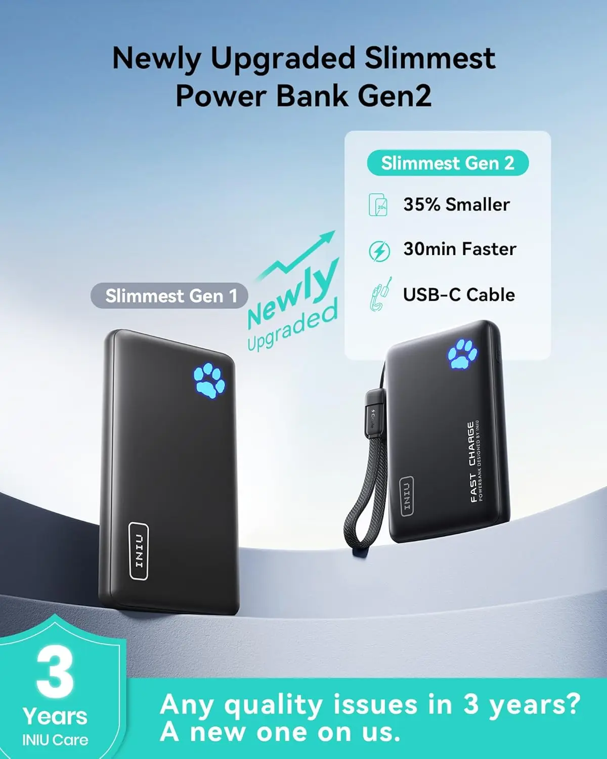 INIU Portable Charger, Lightest 10000mAh 45W PD Power Bank, USB C in&Out Fast Charging Battery Pack, External Phone Powerbank Compatible with iPhone 16 15 14 13 Samsung S22 S21 Google iPad etc image 2