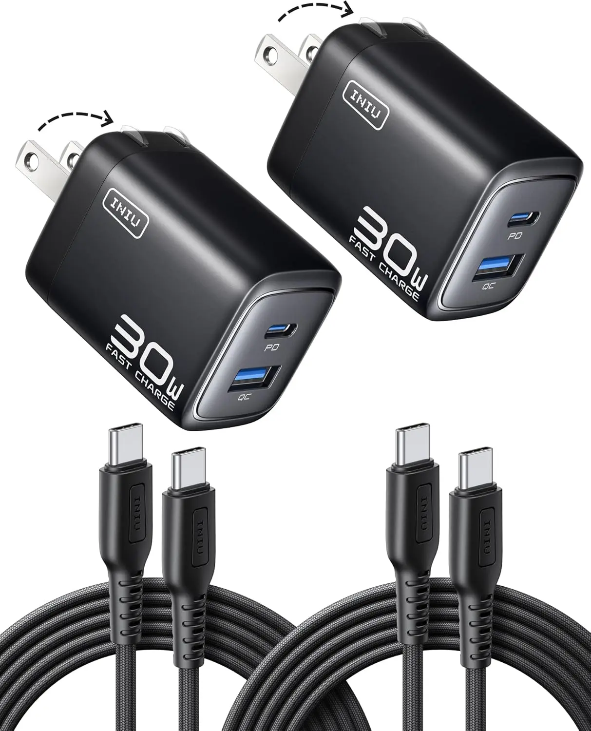 INIU USB C Charger Block, 2-Pack 30W PD Fast Charging, [USB-C + USB-A] iPhone 16 Charger with Foldable Plug, GaN Tech Type C Power Adapter for iPhone 16, 15 Pro Max, Samsung S25, S24, iPad Pro etc image 1