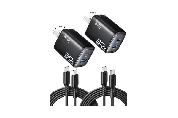 INIU USB C Charger Block, 2-Pack 30W PD Fast Charging, [USB-C + USB-A] iPhone 16 Charger with Foldable Plug, GaN Tech Type C Power Adapter for iPhone 16, 15 Pro Max, Samsung S25, S24, iPad Pro etc image