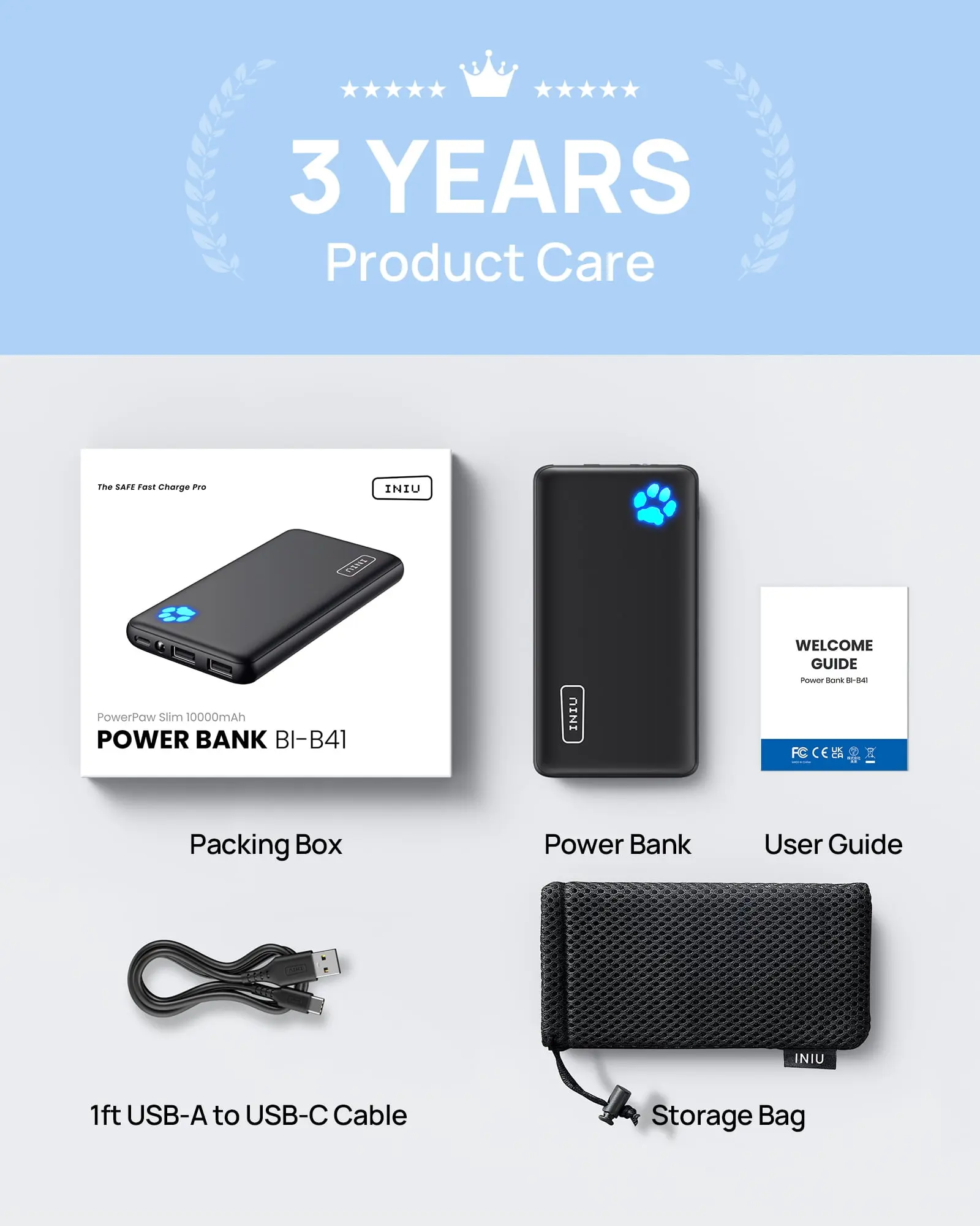 INIU 10000mAh Power Bank, Slimmest 15W Portable Charger Compatible with iPhone & Samsung, High-Speed Charging Battery Pack, USB-C Cables, Black image 6