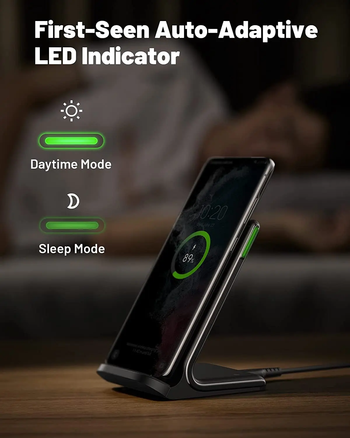 INIU Wireless Charger, 15W Fast Charging Station with Adaptive Light for iPhone and Samsung, Black image 4