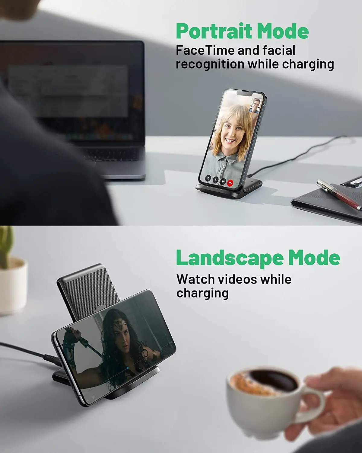INIU Wireless Charger, 15W Fast Charging Station with Adaptive Light for iPhone and Samsung, Black image 6