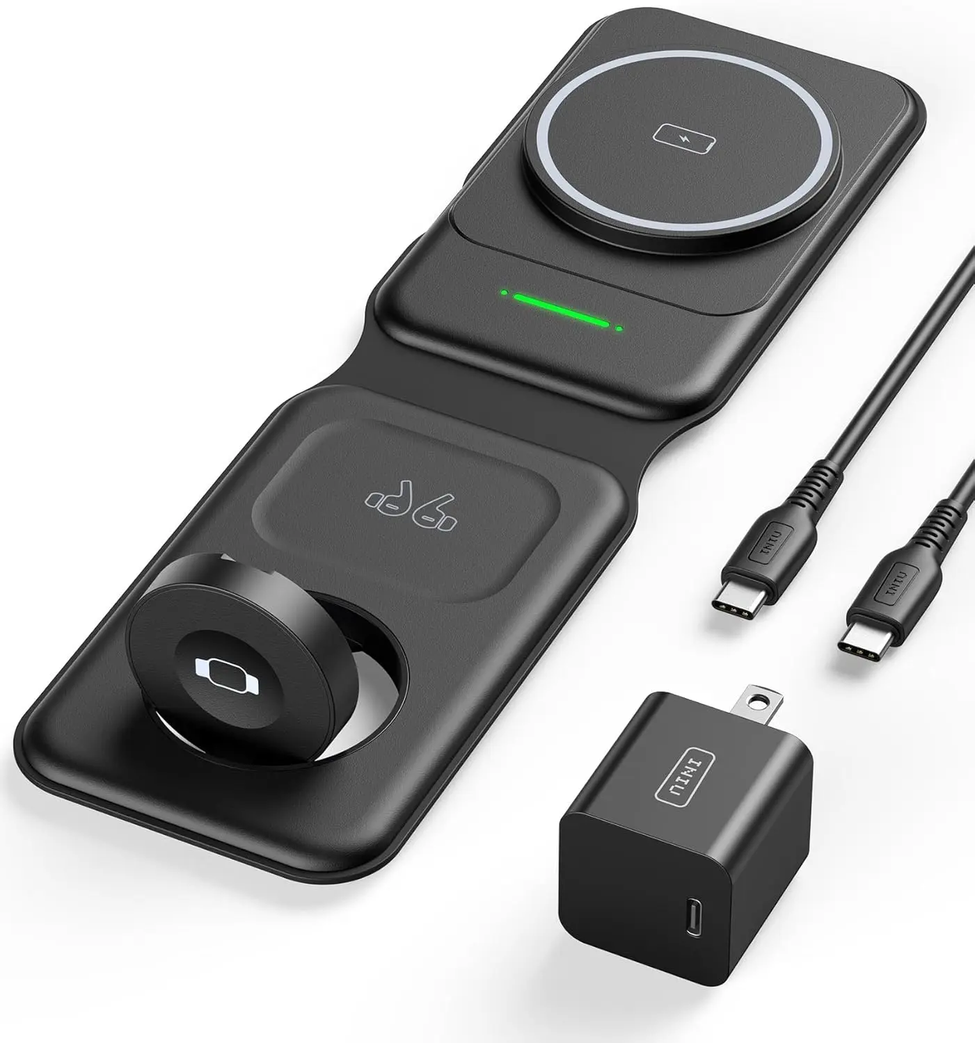 INIU 3 in 1 Charging Station Multiple Devices for Apple, 15W Magnetic Foldable Travel Wireless Charger for iPhone 16 pro max 15 14 13 12 Series, iWatch 10 9 8 SE/Ultra Series, AirPods 4 3 2 pro image 1