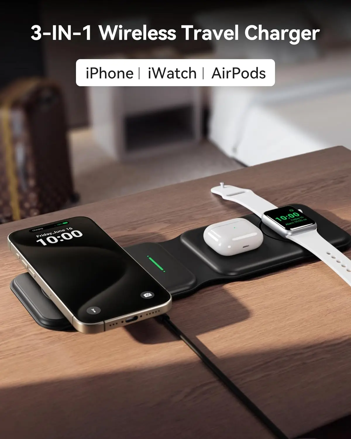 INIU 3 in 1 Charging Station Multiple Devices for Apple, 15W Magnetic Foldable Travel Wireless Charger for iPhone 16 pro max 15 14 13 12 Series, iWatch 10 9 8 SE/Ultra Series, AirPods 4 3 2 pro image 2