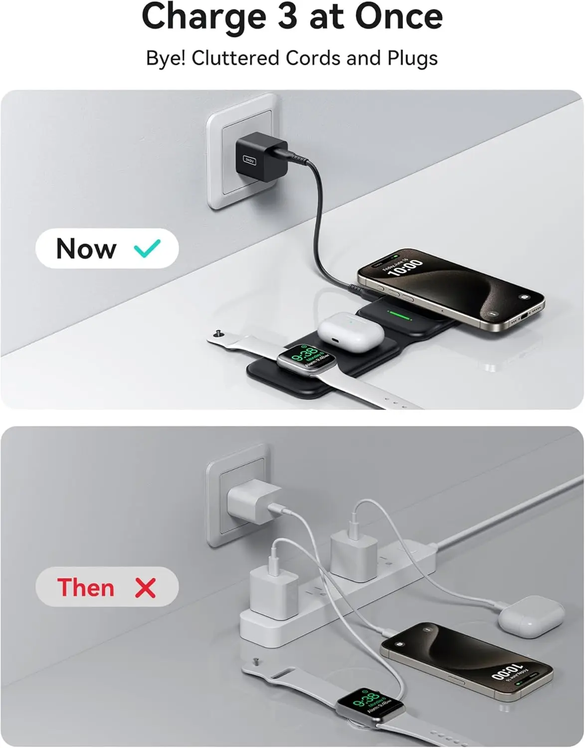 INIU 3 in 1 Charging Station Multiple Devices for Apple, 15W Magnetic Foldable Travel Wireless Charger for iPhone 16 pro max 15 14 13 12 Series, iWatch 10 9 8 SE/Ultra Series, AirPods 4 3 2 pro image 3
