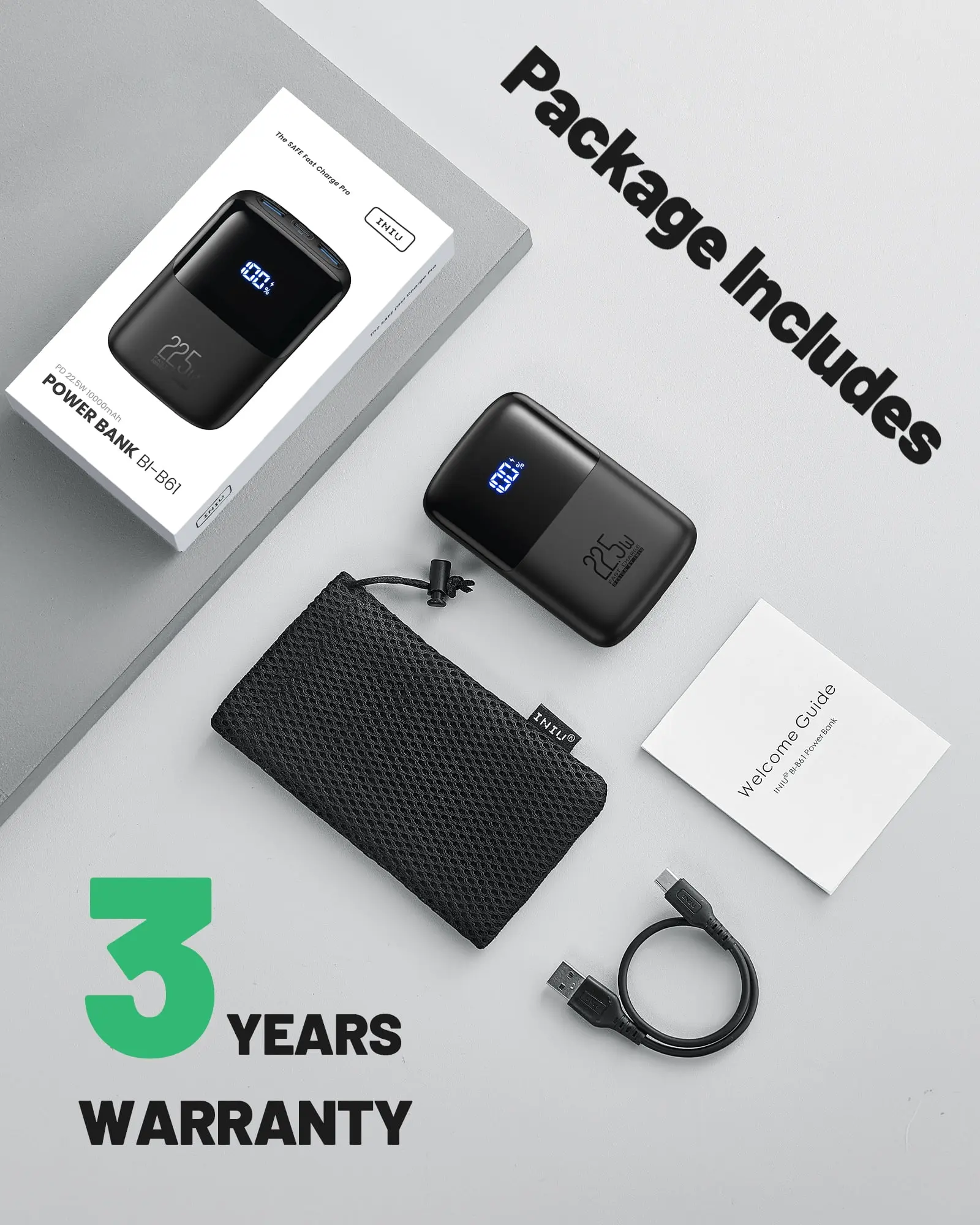 INIU Portable Charger, Smallest 22.5W 10000mAh Fast Charging Power Bank for iPhone & Samsung, Black image 3
