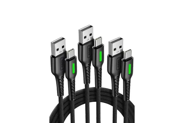 INIU USB C Cable [3 Pack, 6.6ft*2+1.6ft], 3.1A QC Nylon Braided Fast Charging Cord for Samsung iPhone, Black image