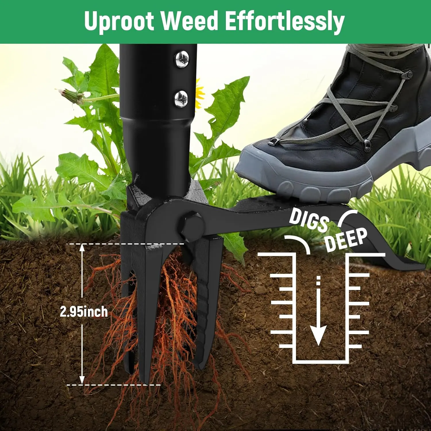 GOXAWEE Weed Puller Tool, 4-Claw Stand Up Weeder with Adjustable 46” Handle for Remove Weeds Without Bending, Pulling or Kneeling image 2