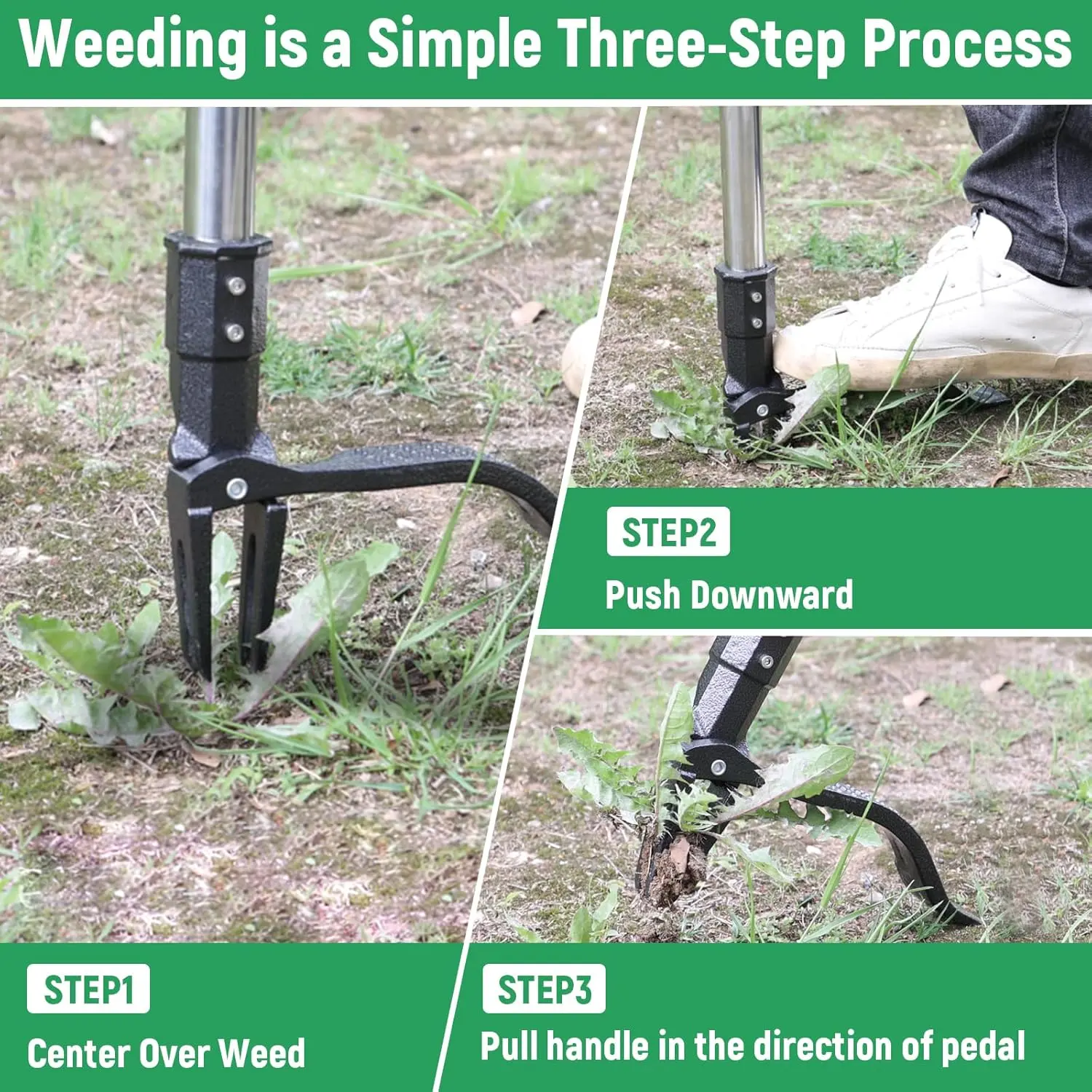 GOXAWEE Weed Puller Tool, 4-Claw Stand Up Weeder with Adjustable 46” Handle for Remove Weeds Without Bending, Pulling or Kneeling image 8