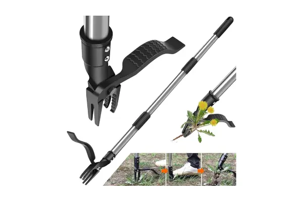GOXAWEE Weed Puller Tool, 4-Claw Stand Up Weeder with Adjustable 46” Handle for Remove Weeds Without Bending, Pulling or Kneeling image