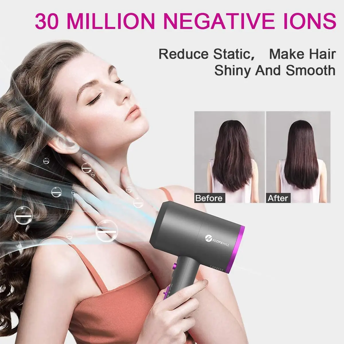 slopehill Professional Ionic Hair Dryer, Powerful 1800W Fast Drying Low Noise Blow Dryer with 2 Concentrator Nozzle 1 Diffuser Attachments for Home Salon Travel image 3