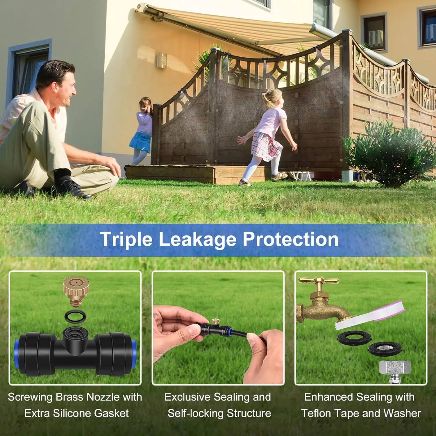 GOXAWEE Misting System, 75FT (23M) Misting Line + 28 Brass Mist Nozzles + Brass Adapter(3/4"), Misters for Outside Patio Cooling Outdoor Garden Greenhouse Trampoline for Waterpark image 3