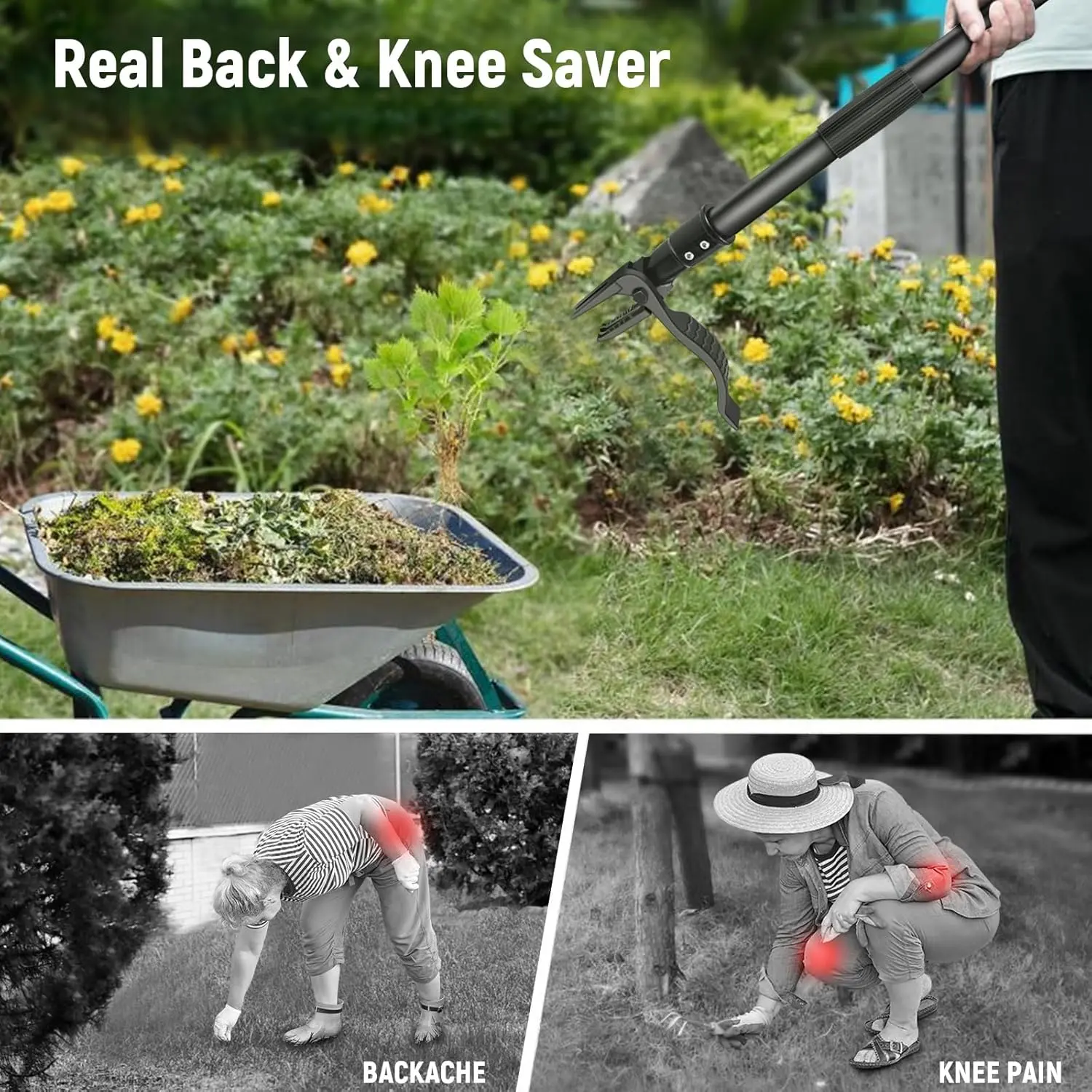 GOXAWEE Weed Puller Tool, 4-Claw Stand Up Weeder with Adjustable 46” Handle for Remove Weeds Without Bending, Pulling or Kneeling (45.5-INCH) image 6