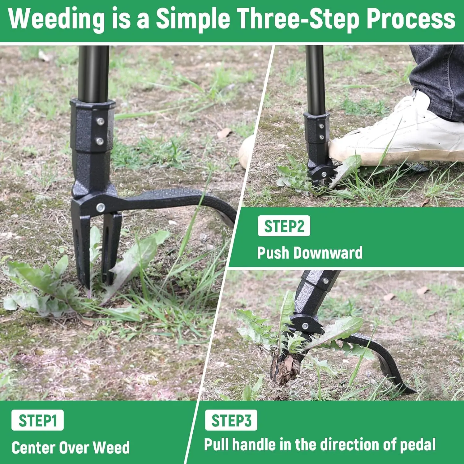 GOXAWEE Weed Puller Tool, 4-Claw Stand Up Weeder with Adjustable 46” Handle for Remove Weeds Without Bending, Pulling or Kneeling (45.5-INCH) image 8