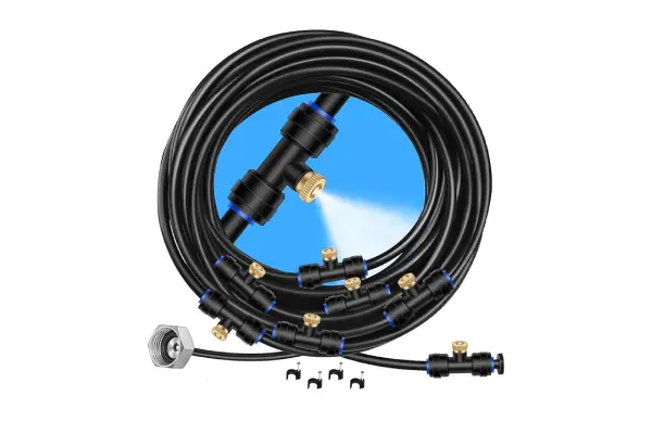 GOXAWEE Misting System, 75FT (23M) Misting Line + 28 Brass Mist Nozzles + Brass Adapter(3/4"), Misters for Outside Patio Cooling Outdoor Garden Greenhouse Trampoline for Waterpark image