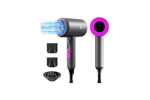 slopehill Professional Ionic Hair Dryer, Powerful 1800W Fast Drying Low Noise Blow Dryer with 2 Concentrator Nozzle 1 Diffuser Attachments for Home Salon Travel image