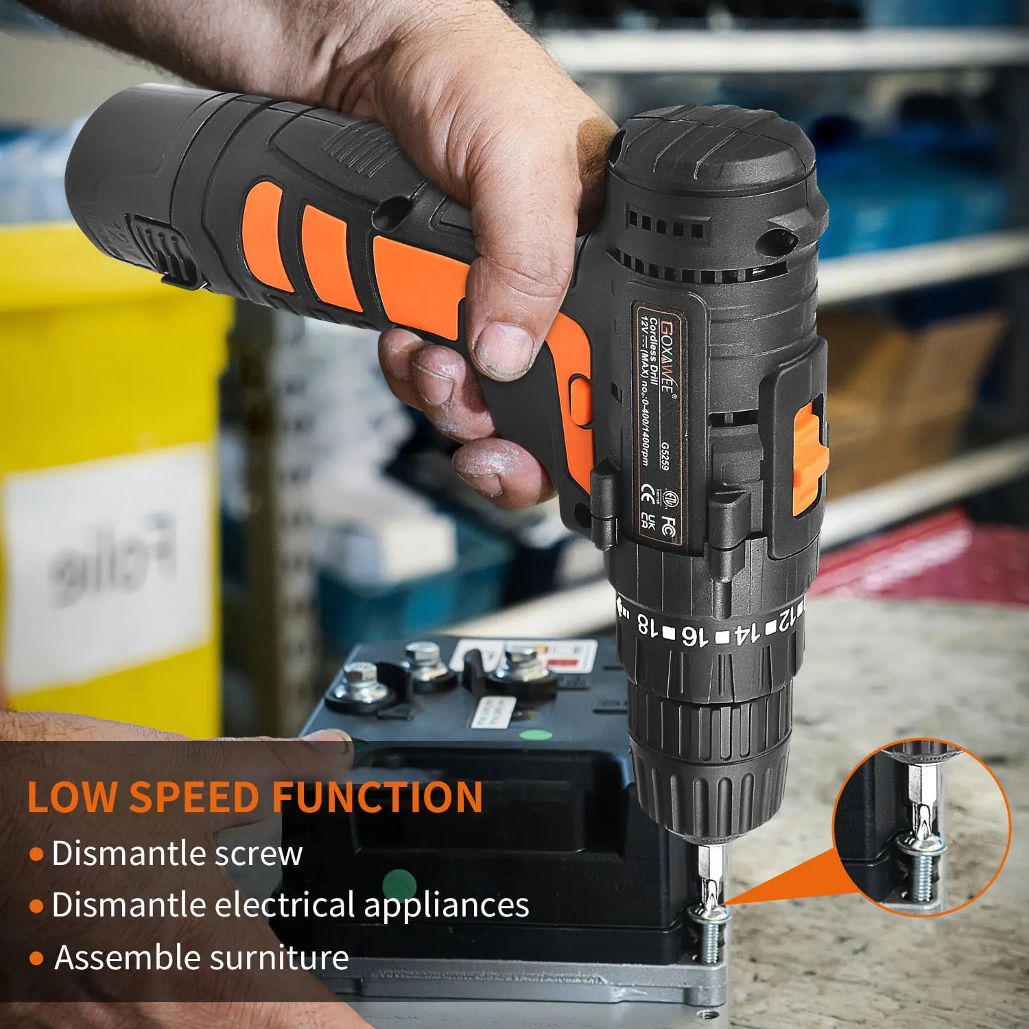 GOXAWEE 112-Piece Tool Set - Tool Kit with 12V Cordless Drill Driver in Storage Case, General Household Drill Set for Home/Auto Repairs, Handyman, DIY Projects image 2
