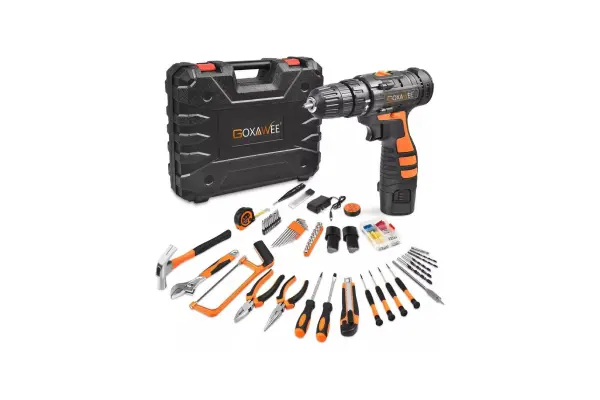 GOXAWEE 112-Piece Tool Set - Tool Kit with 12V Cordless Drill Driver in Storage Case, General Household Drill Set for Home/Auto Repairs, Handyman, DIY Projects image