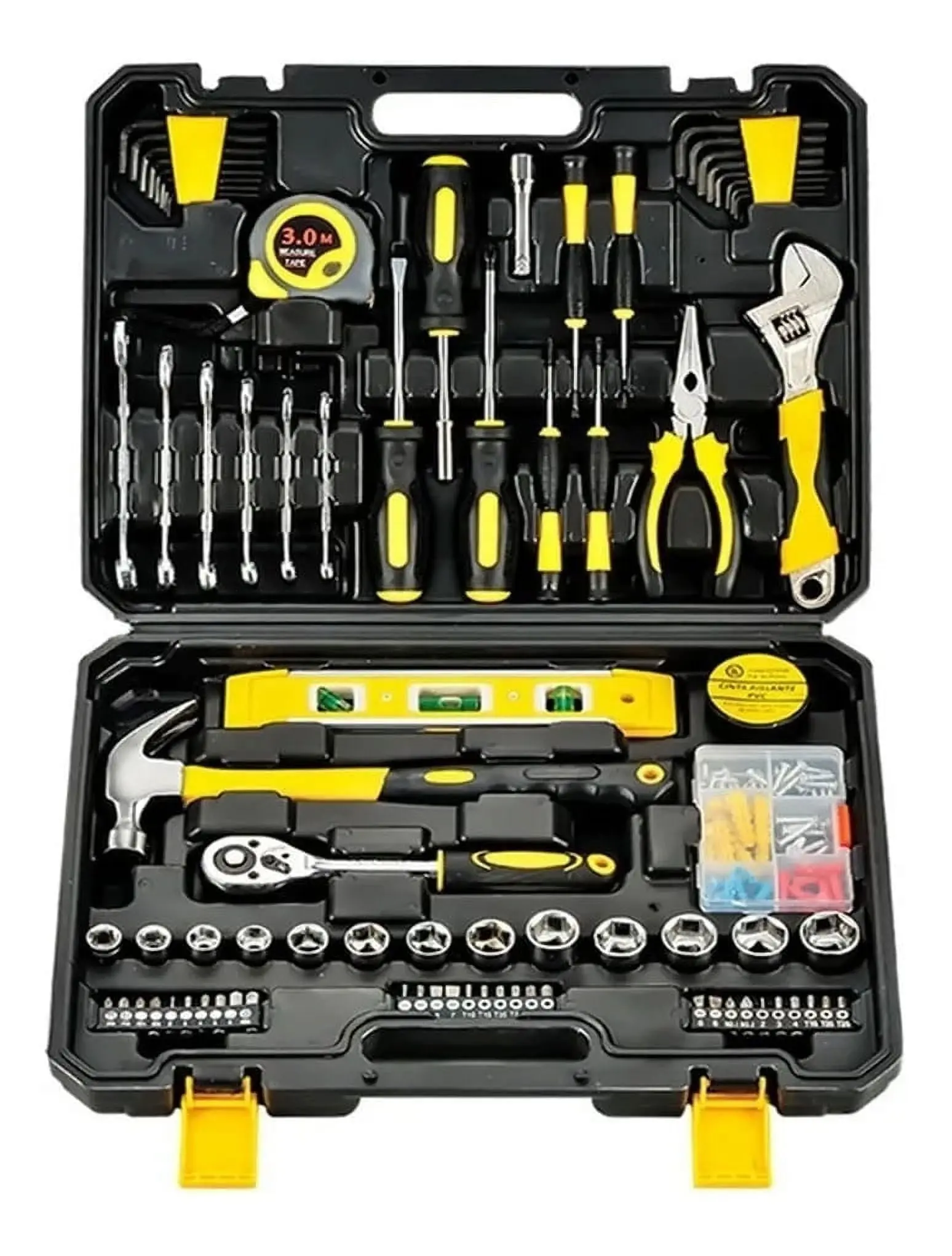 GOXAWEE 108-Piece Hand Tool Set, General Household Tool Kit with Plastic Storage Toolbox for Home Car Repair and DIY, G5239 image 1