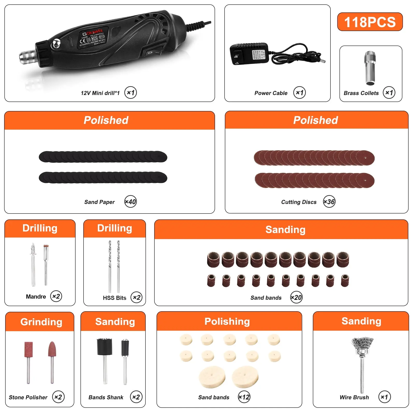 GOXAWEE 18W Mini Corded Rotary Tool with 115 Pcs Accessories for DREMEL image 3