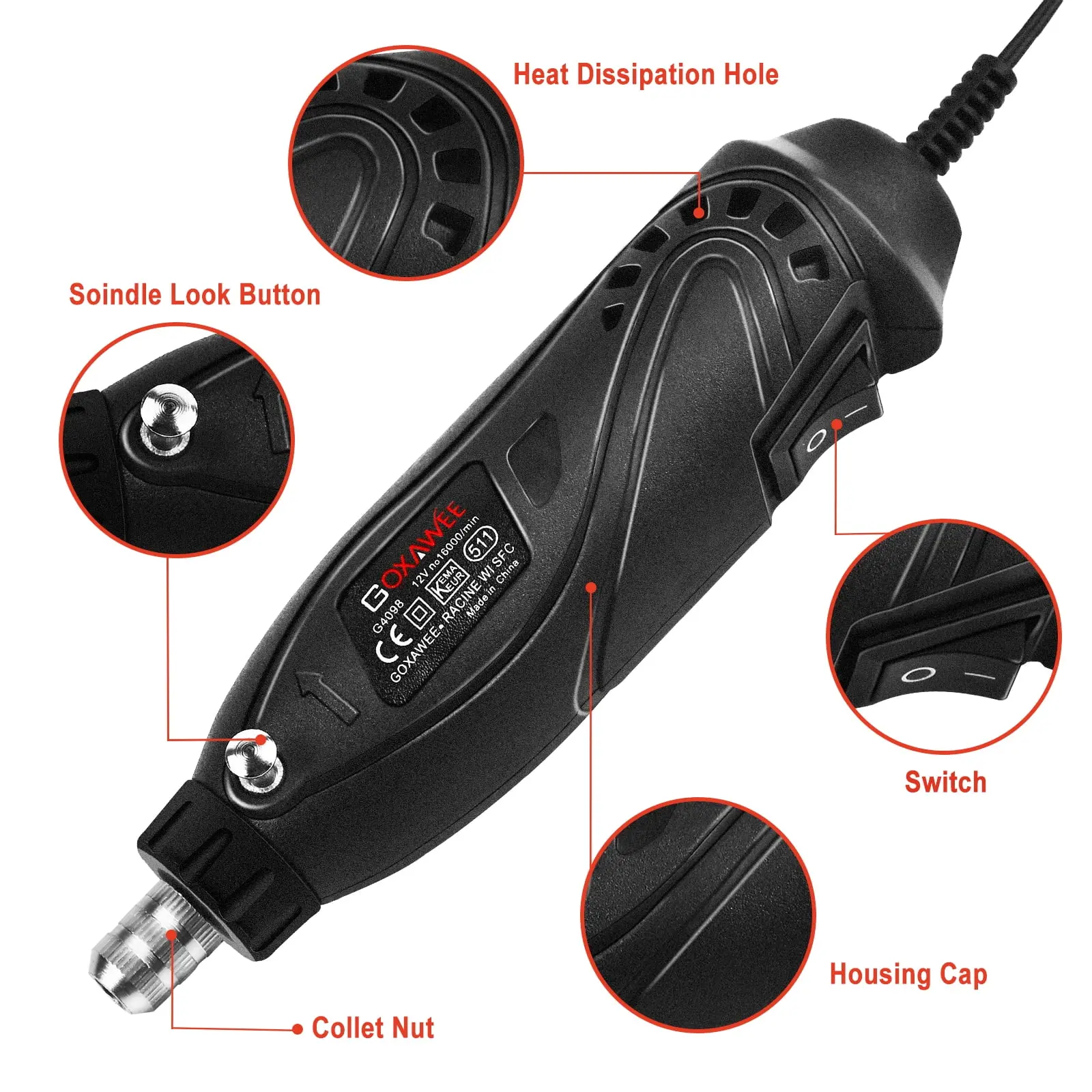 GOXAWEE 18W Mini Corded Rotary Tool with 115 Pcs Accessories for DREMEL image 6