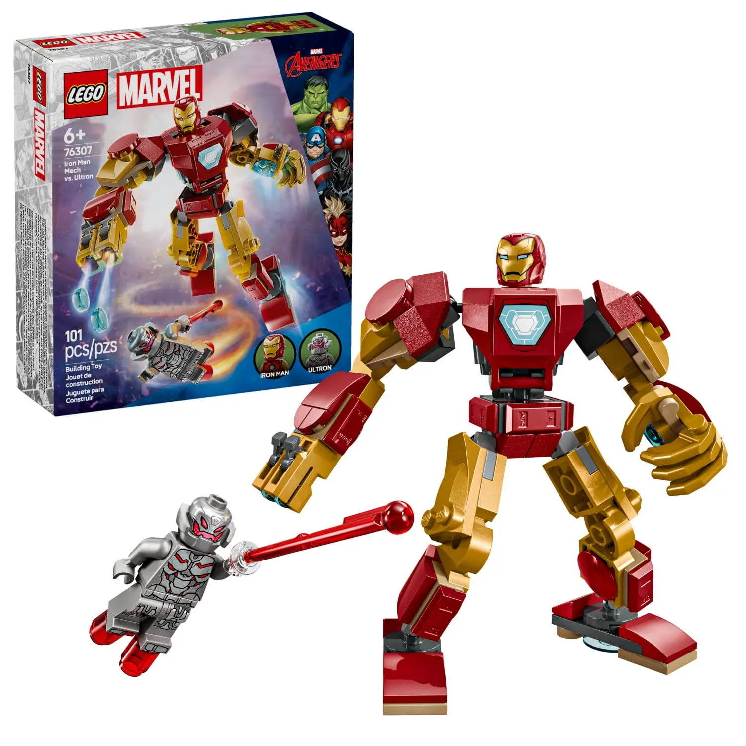 LEGO Marvel Iron Man Mech vs. Ultron Building Toy Set - Iron Man Toy for Kids, Boys and Girls, Ages 6+ - Buildable Action Figure - Superhero Gift for Birthday - 76307 image 1