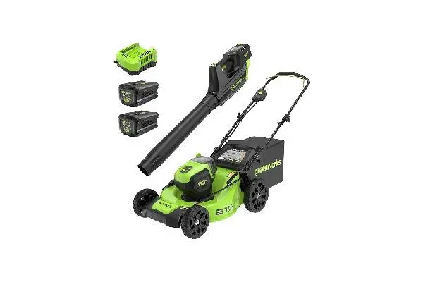 Greenworks 80V 21” Brushless (Push) Cordless Electric Lawn Mower + (500 CFM) Axial Leaf Blower (75+ Compatible Tools), (2) 2.0Ah Batteries and 30 Minute Rapid Charger image