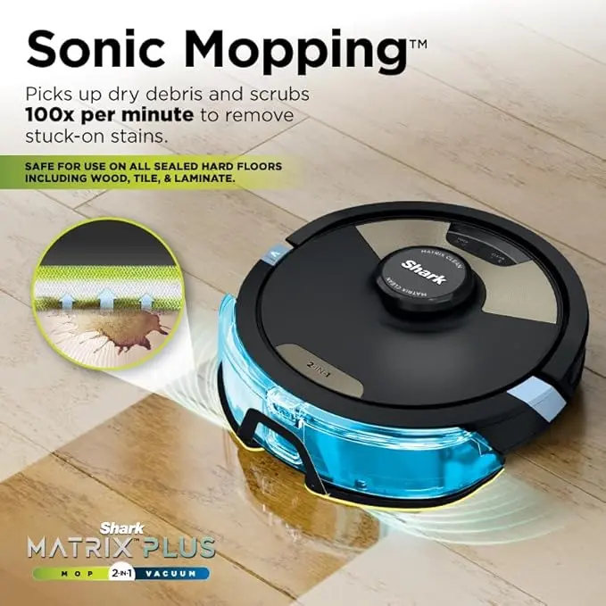 Shark Matrix Plus 2in1 Robot Vacuum & Mop with Sonic Mopping, Matrix Clean, Home Mapping, HEPA Bagless Self Empty Base, CleanEdge, for Pet Hair, WiFi, Black/Brass, AV2620WA image 3
