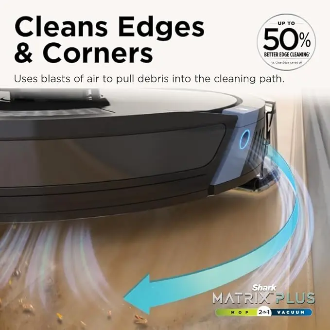 Shark Matrix Plus 2in1 Robot Vacuum & Mop with Sonic Mopping, Matrix Clean, Home Mapping, HEPA Bagless Self Empty Base, CleanEdge, for Pet Hair, WiFi, Black/Brass, AV2620WA image 5