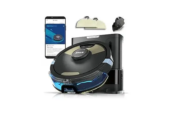 Shark Matrix Plus 2in1 Robot Vacuum & Mop with Sonic Mopping, Matrix Clean, Home Mapping, HEPA Bagless Self Empty Base, CleanEdge, for Pet Hair, WiFi, Black/Brass, AV2620WA image