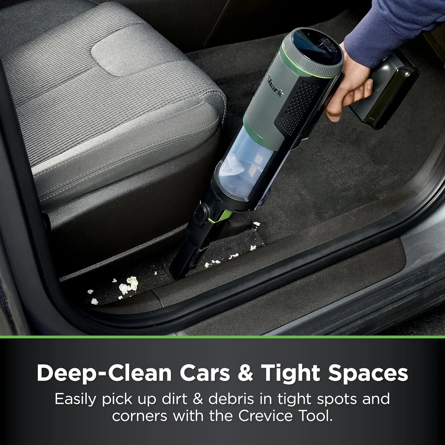 Shark PowerBoost Cordless 2-in-1 Car/Home Handheld PowerVac, Powerful Suction, 40 Minute Runtime, Portable, 3 Cleaning Modes, LED Screen, Furfins Tool, Duster Crevice Tool, Charcoal, BH102 image 6