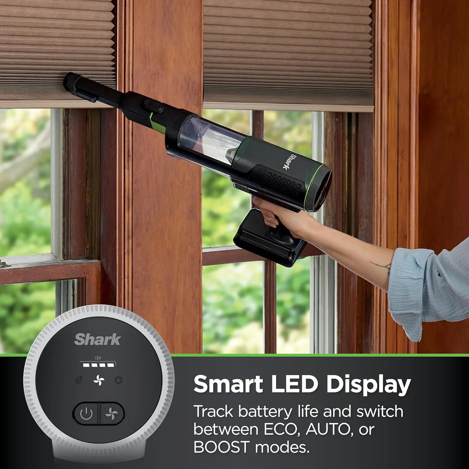 Shark PowerBoost Cordless 2-in-1 Car/Home Handheld PowerVac, Powerful Suction, 40 Minute Runtime, Portable, 3 Cleaning Modes, LED Screen, Furfins Tool, Duster Crevice Tool, Charcoal, BH102 image 9