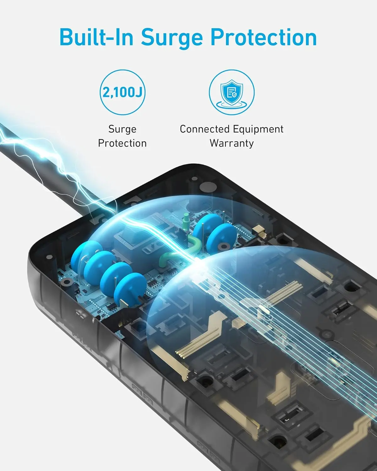 Anker Power Strip with 3 USB Ports, Surge Protector (2100J-10ft), 12 Outlets, 2 USB-A Ports and 1 USB-C Port, Works with iPhone 16/16 Plus/16 Pro/16 Pro Max, for Home, Office, TUV Listed image 5