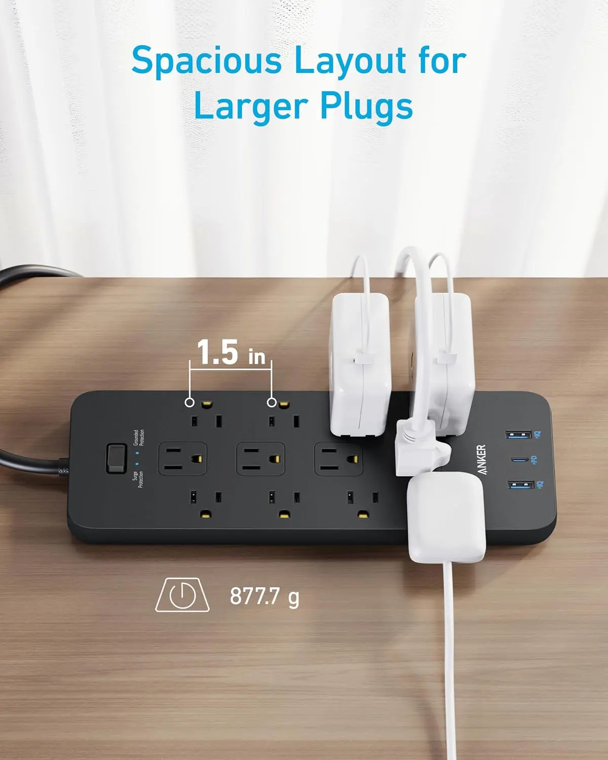 Anker Power Strip with 3 USB Ports, Surge Protector (2100J-10ft), 12 Outlets, 2 USB-A Ports and 1 USB-C Port, Works with iPhone 16/16 Plus/16 Pro/16 Pro Max, for Home, Office, TUV Listed image 6